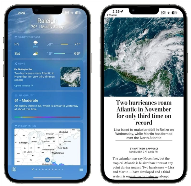 阳江苹果14维修分享iPhone 14手机如何看天气时顺带看新闻 