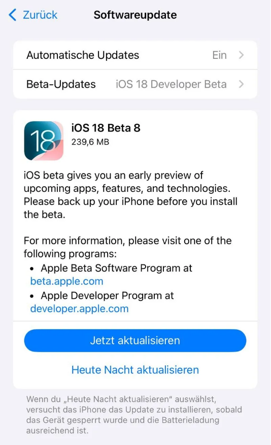 阳江苹果手机维修分享苹果 iOS / iPadOS 18 开发者预览版 Beta 8 发布 
